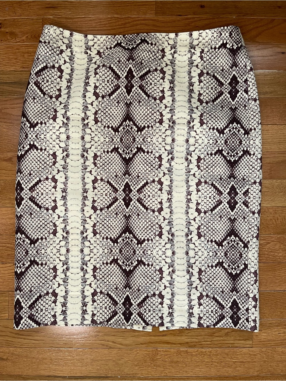 J. Crew Snake Print Pencil Skirt in Cream and Brown, wool and silk, size 10